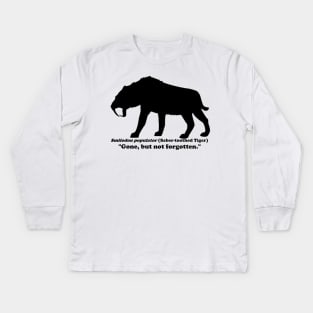 *Back Design/Front Pocket* Smilodon populator (Saber-toothed Tiger) Dark Print Kids Long Sleeve T-Shirt